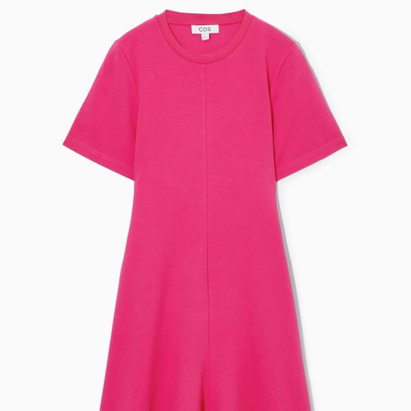 COS SHORT-SLEEVED JERSEY A-LINE MIDI DRESS - PINK - US XS - EU 32/34 - Picture 6 of 9